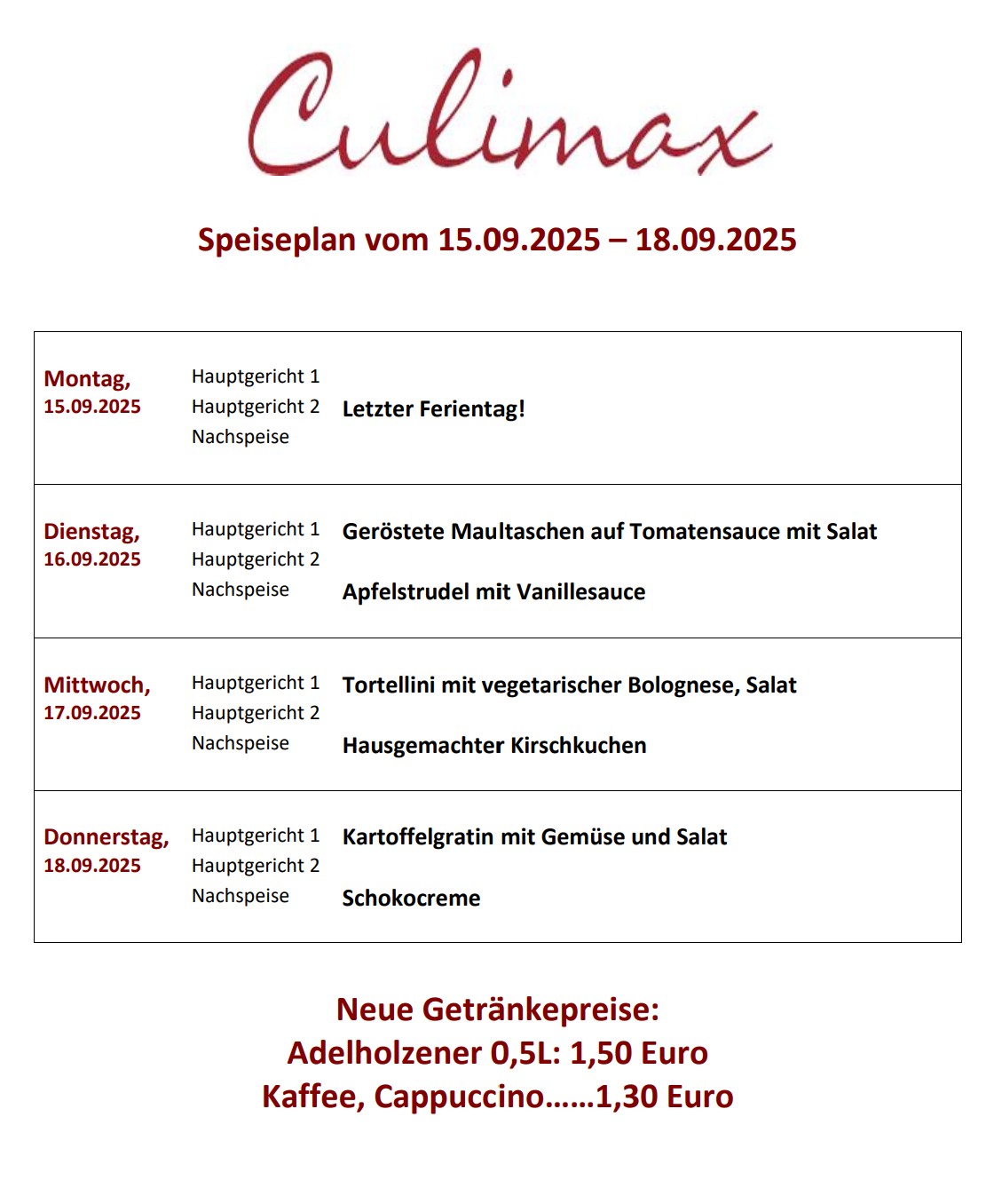 Speiseplan 2025-07-31